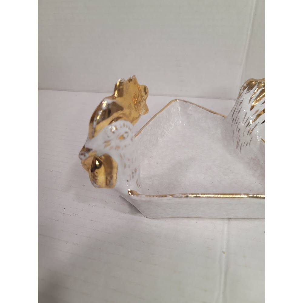 Vintage italian Chicken Dish gold leaf 70's-80's, Signed Vitay